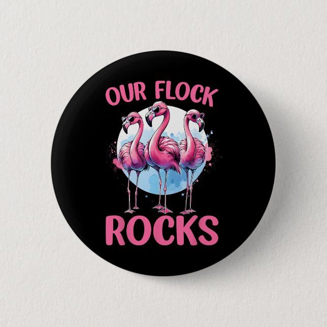 Badge Rond 5 Cm Notre Flock Rocks Flamants roses Lover Famille Vac (Devant)