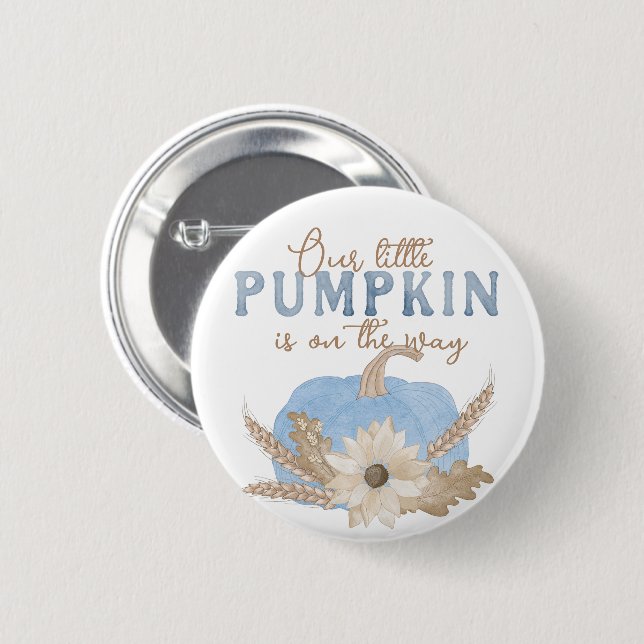 Badge Rond 5 Cm Notre petit Citrouille - Bleu (Devant & derrière)