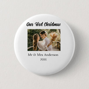 Badge Rond 5 Cm Notre premier couple de Noël nom photo Mr & Mrs mo