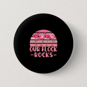 Badge Rond 5 Cm Notre troupeau en folie de flamants roses Famille