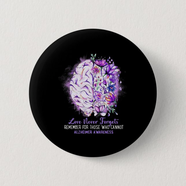 Badge Rond 5 Cm N'oublie jamais Alzheimer et le cerveau de sensibi (Devant)