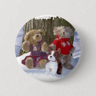 Badge Rond 5 Cm Nounours d'hiver avec le chiot