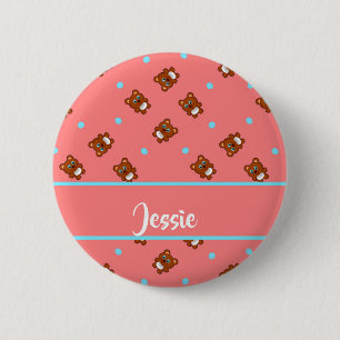 Badge Rond 5 Cm Nounours mignon sur rose