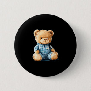 Badge Rond 5 Cm Nounours ours en peluche endormi en pyjama mignon