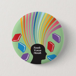 Badge Rond 5 Cm Nourrissez Votre Tête avec des Livres Amusants Rét