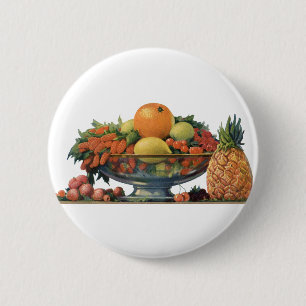 Badge Rond 5 Cm Nourriture vintage, fruits assortis dans un bol