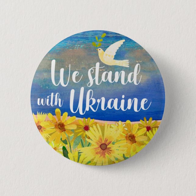 Badge Rond 5 Cm NOUS SOMMES AVEC LE Bouton UKRAINE (Devant)