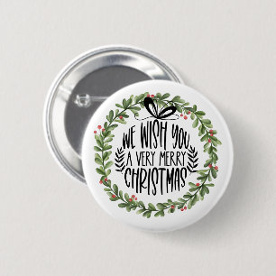 Badge Rond 5 Cm Nous vous souhaitons un joyeux Noël Watercolor Wre
