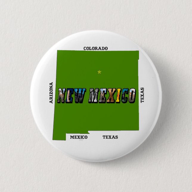 Badge Rond 5 Cm Nouveau Mexique Plan Plan Texte Photo (Devant)