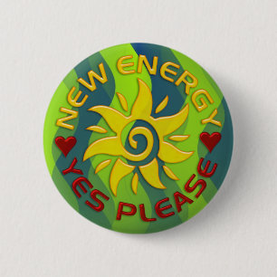 Badge Rond 5 Cm NOUVEAU SOLEIL ÉNERGÉTIQUE vagues vertes