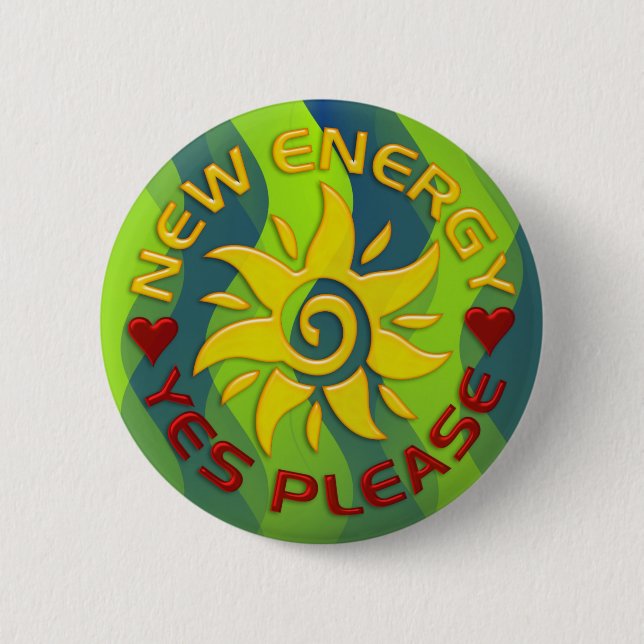 Badge Rond 5 Cm NOUVEAU SOLEIL ÉNERGÉTIQUE | vagues vertes (Devant)
