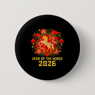 Badge Rond 5 Cm Nouvel An chinois 2026 Année du Cheval Bonne Année