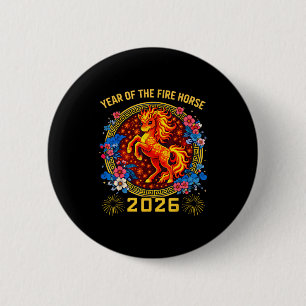 Badge Rond 5 Cm Nouvel An chinois 2026 Année du Cheval de Feu