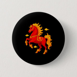 Badge Rond 5 Cm Nouvel An chinois 2026 Année du Cheval de Feu Flam