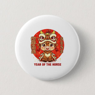 Badge Rond 5 Cm Nouvel An chinois 2026 Année du Cheval Drôle Garço