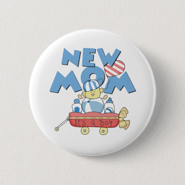 Badge Rond 5 Cm Nouvelle maman de chariot c'est un garçon (Devant)