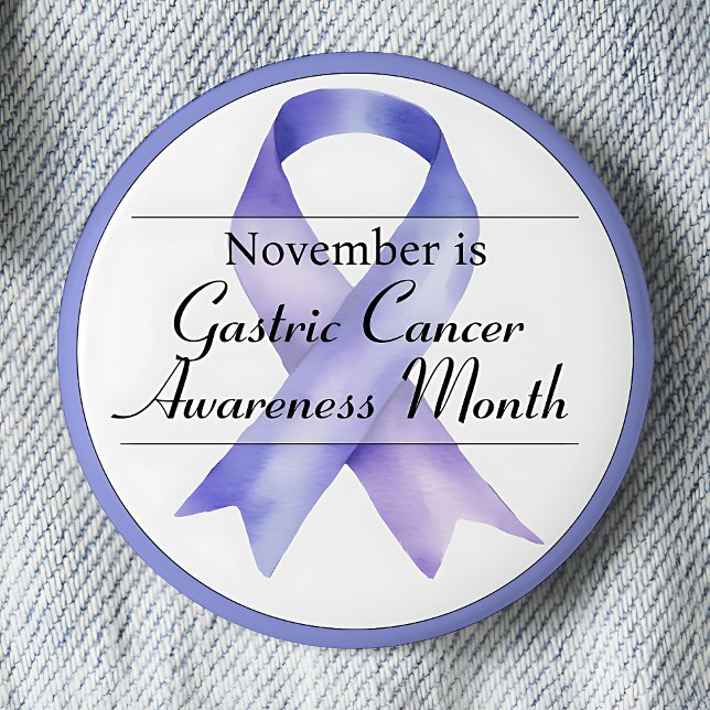 Badge Rond 5 Cm Novembre Mois de sensibilisation au cancer de l'es (Periwinkle awareness ribbon.  November is Gastric (stomach) Cancer Awareness Month.)