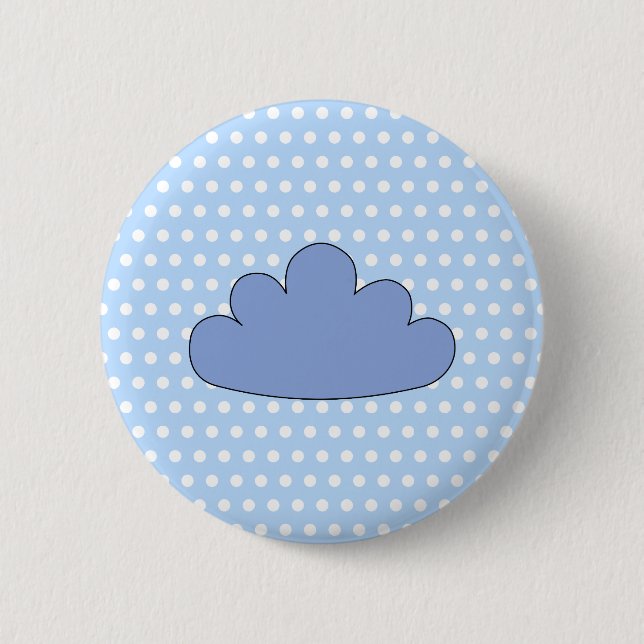 Badge Rond 5 Cm Nuage bleu sur les points de polka bleus et blancs (Devant)