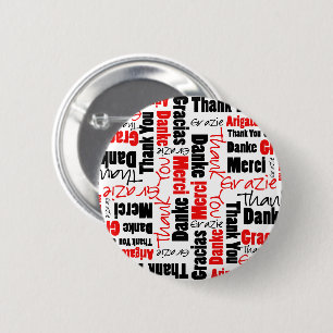 Badge Rond 5 Cm Nuage noir rouge de mot de Merci