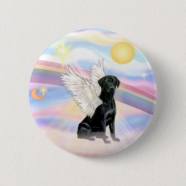Badge Rond 5 Cm Nuages - Ange Labrador Retriever noir (Devant)