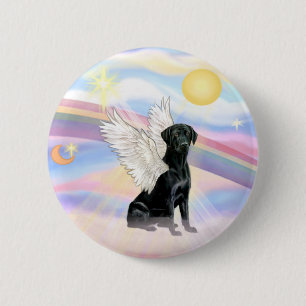 Badge Rond 5 Cm Nuages - Ange Labrador Retriever noir