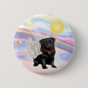 Badge Rond 5 Cm Nuages - Ange Pug Noir