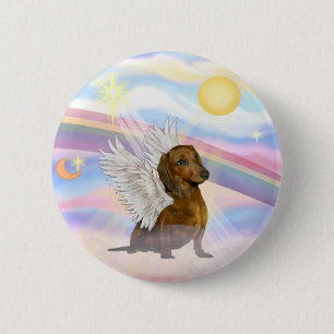 Badge Rond 5 Cm Nuages - Ange Teckel Brun/Rouge