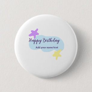 Badge Rond 5 Cm Nuages bleus pastel étoiles violet joyeux annivers