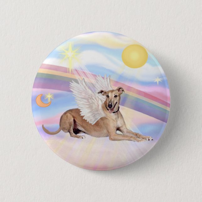 Badge Rond 5 Cm Nuages - L'Ange Gryhound Fawn (couché en bas) (Devant)