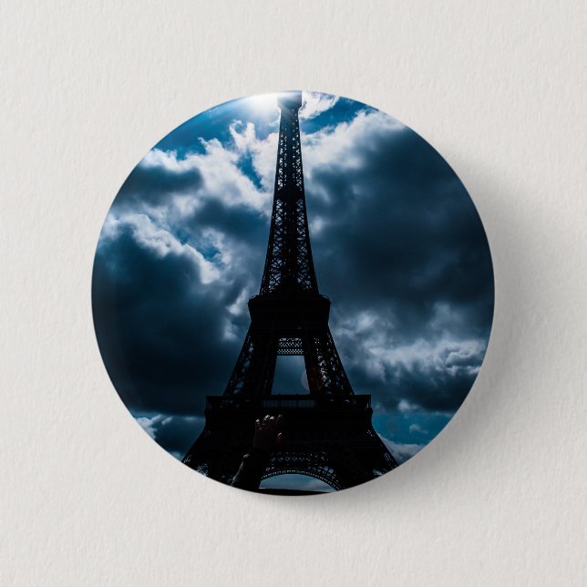 Badge Rond 5 Cm Nuit bleue Tour Eiffel (Devant)