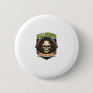 Badge Rond 5 Cm Nuit de chasse d'Halloween Roses de crâne à cornes