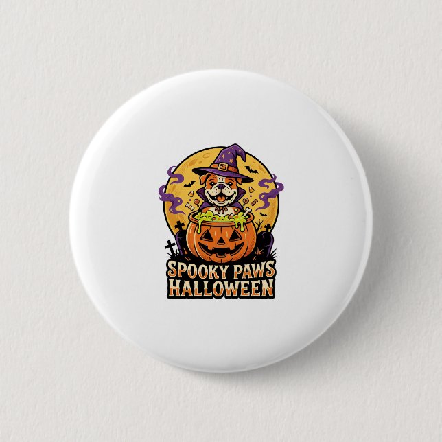 Badge Rond 5 Cm Nuit de citrouille bouledogue Halloween (Devant)