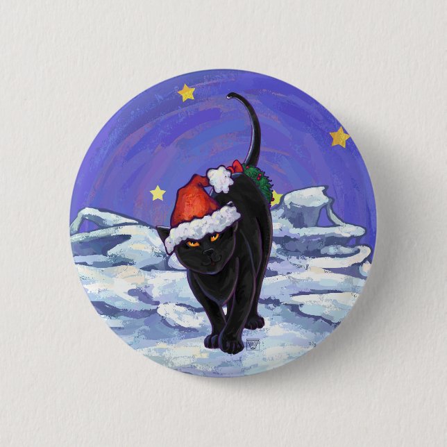 Badge Rond 5 Cm Nuit étoile Noir Chat Noël (Devant)