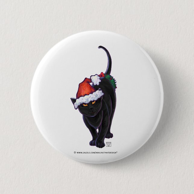 Badge Rond 5 Cm Nuit étoile Noir Chat Noël (Devant)