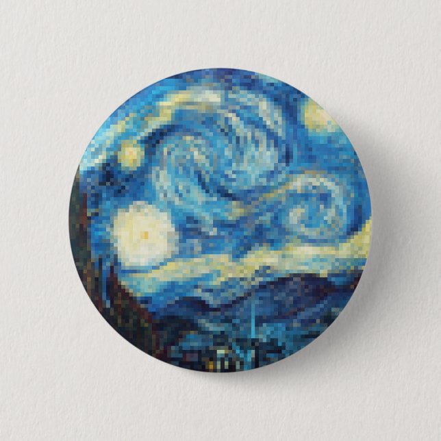 Badge Rond 5 Cm Nuit étoilée Pixellée par Van Gogh (Devant)
