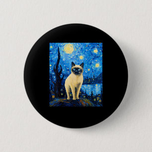 Badge Rond 5 Cm Nuit étoilée surréaliste Chat siamois