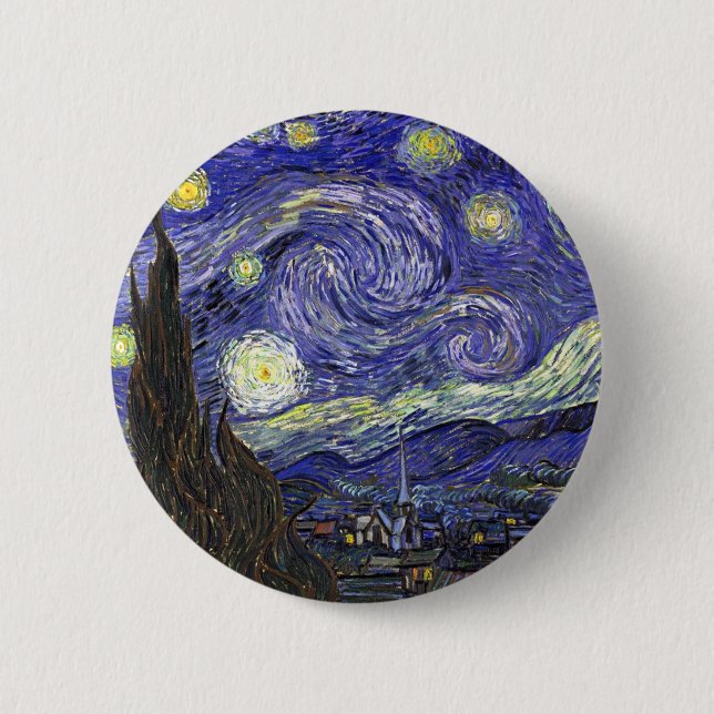 Badge Rond 5 Cm Nuit étoilée, Vincent Van Gogh. (Devant)