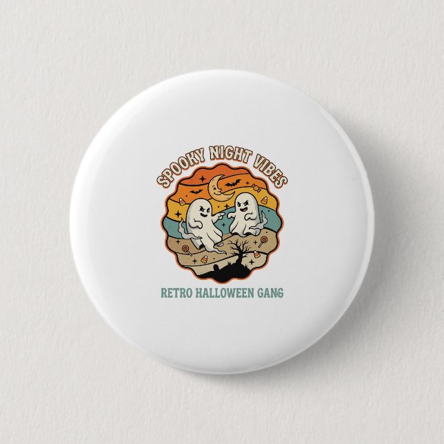 Badge Rond 5 Cm Nuit Fantôme Rétro Halloween (Devant)