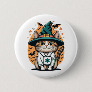 Badge Rond 5 Cm Nuit Shift Feline One Infirmière Éffrayante Chat