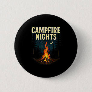 Badge Rond 5 Cm Nuits au coin du feu en camping forêt montagnes 