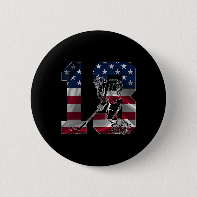 Badge Rond 5 Cm Number 13 Years Ice Hockey 13th Birthday  (Devant)