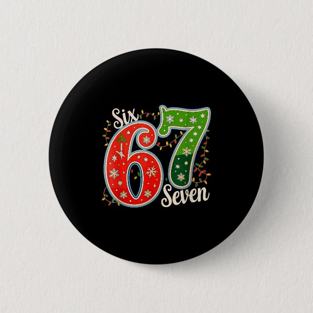 Badge Rond 5 Cm Number 67 Funny Six Seven 6 7 Meme Christmas Light (Devant)