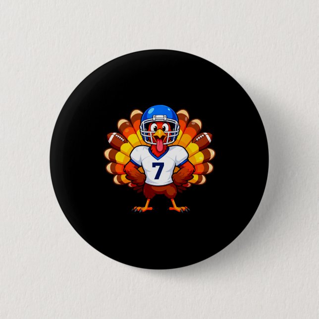 Badge Rond 5 Cm Number 7 Funny Thanksgiving Football Turkey Men Wo (Devant)