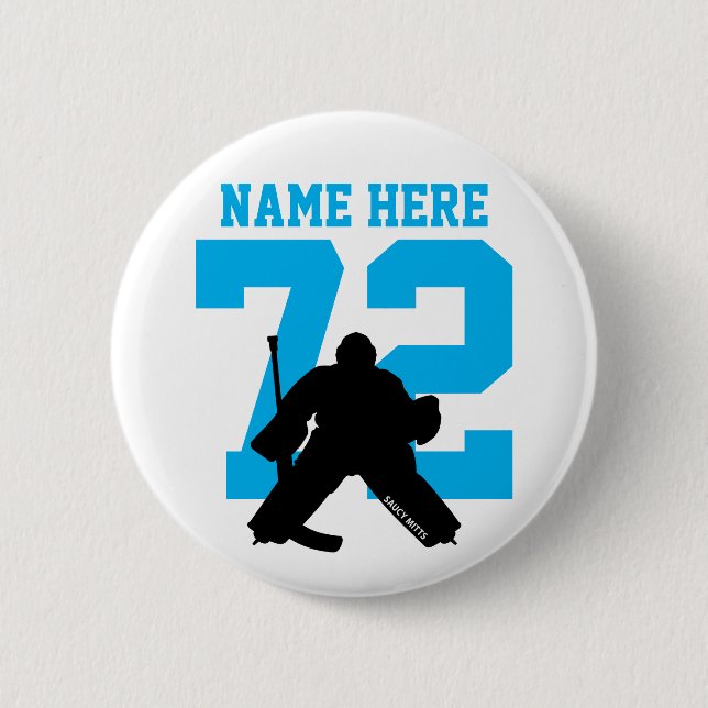 Badge Rond 5 Cm Numéro de gardien de hockey personnalisé Turquoise (Devant)