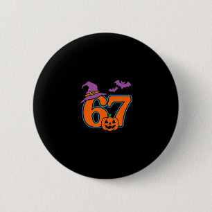 Badge Rond 5 Cm Numéro Halloween 67 Ts Citrouille Sorcière Chapeau