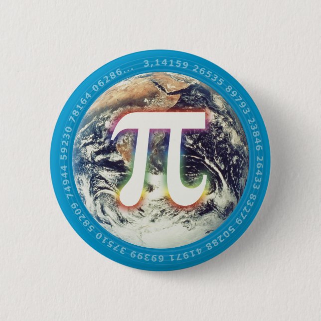 Badge Rond 5 Cm Numéro Pi sur Terre - Bouton Maths (Devant)