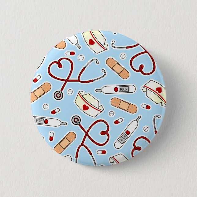 Badge Rond 5 Cm Nurse Love Imprimer Arrière - plan bleu (Devant)