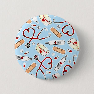 Badge Rond 5 Cm Nurse Love Imprimer Arrière - plan bleu