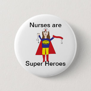 Badge Rond 5 Cm Nurses Super Heroes (Brunette)