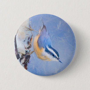 Badge Rond 5 Cm Nuthatch à poitrine rouge Peinture d'art original